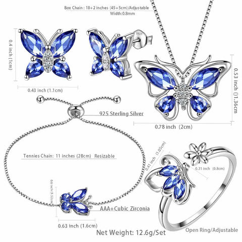 Butterfly Birthstone December Tanzanite Jewelry Set 5PCS - Jewelry Set - Aurora Tears