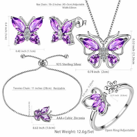 Butterfly Birthstone February Amethyst Jewelry Set 5PCS - Jewelry Set - Aurora Tears