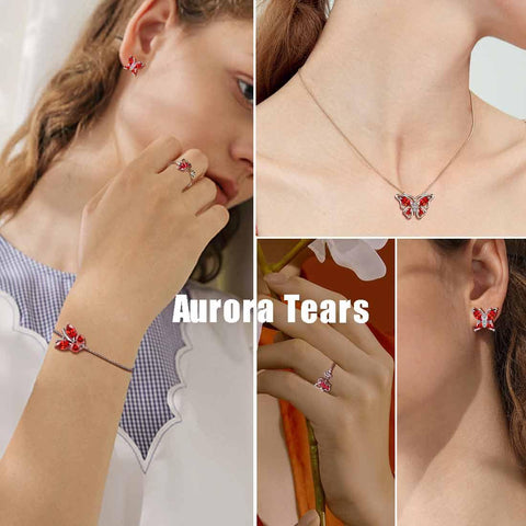 Butterfly Pendant Necklace Birthstone January Garnet - Necklaces - Aurora Tears