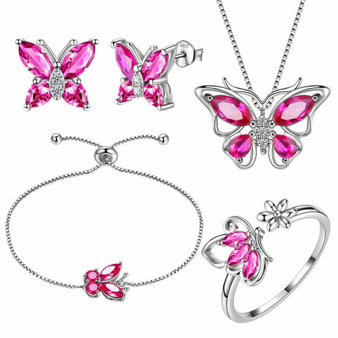 Butterfly Birthstone July Ruby Jewelry Set 5PCS - Jewelry Set - Aurora Tears