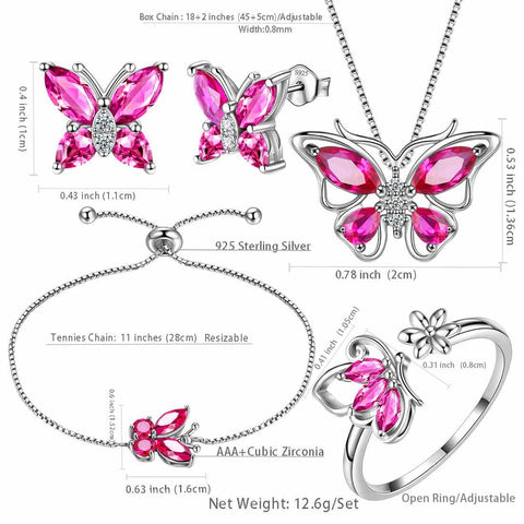 Butterfly Birthstone July Ruby Jewelry Set 5PCS - Jewelry Set - Aurora Tears