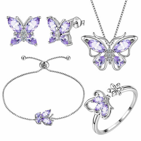 Butterfly Birthstone June Alexandrite Jewelry Set 5PCS - Jewelry Set - Aurora Tears