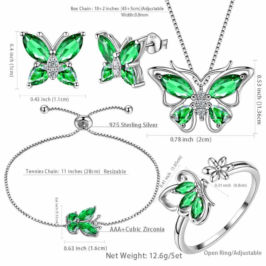 Butterfly Birthstone May Emerald Jewelry Set 5PCS - Jewelry Set - Aurora Tears