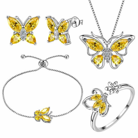 Butterfly Birthstone November Citrine Jewelry Set 5PCS - Jewelry Set - Aurora Tears