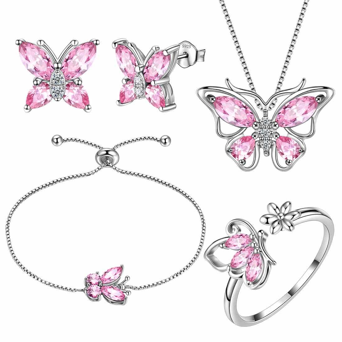 Butterfly Birthstone October Tourmaline Jewelry Set 5PCS - Jewelry Set - Aurora Tears