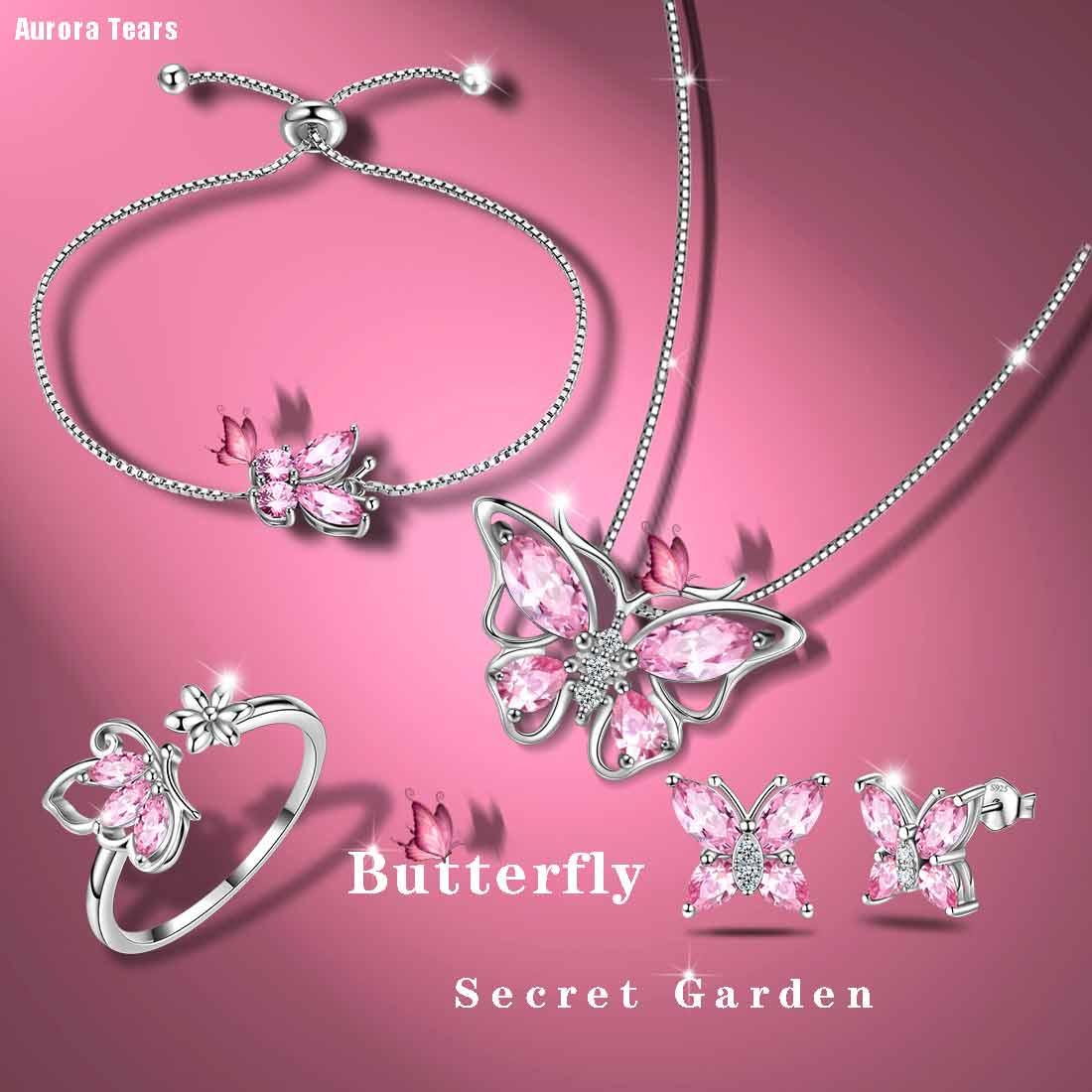 Butterfly Birthstone October Tourmaline Jewelry Set 5PCS - Jewelry Set - Aurora Tears