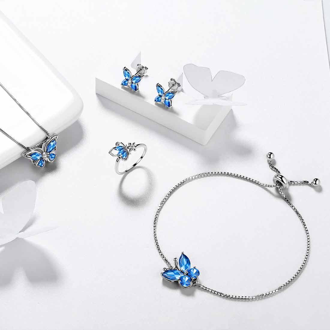 Butterfly Birthstone September Sapphire Jewelry Set 5PCS - Jewelry Set - Aurora Tears