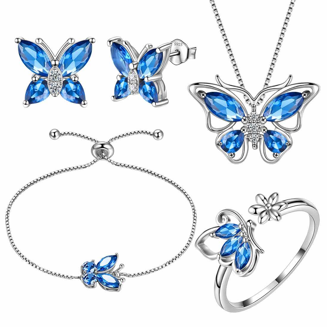 Butterfly Birthstone September Sapphire Jewelry Set 5PCS - Jewelry Set - Aurora Tears
