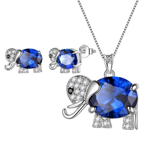 Elephant Necklace Earrings Ring Jewelry Blue September Birthstone - Jewelry Set - Aurora Tears Jewelry