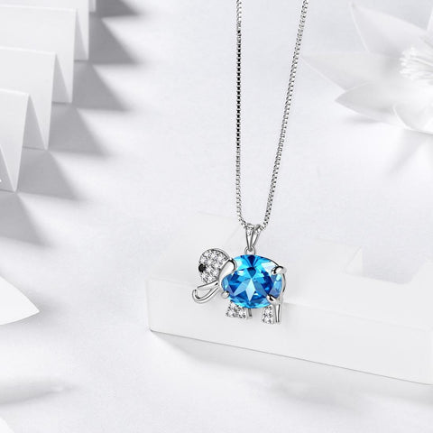 Elephant Necklace Earrings Ring Jewelry Blue March Birthstone - Earrings - Aurora Tears Jewelry
