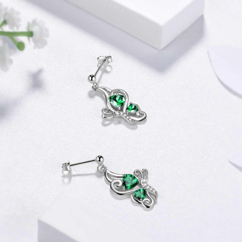 Butterfly Birthstone May Emerald Earrings Sterling Silver - Earrings - Aurora Tears