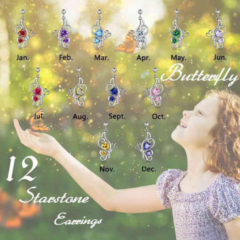 Butterfly Birthstone January Garnet Earrings Sterling Silver - Earrings - Aurora Tears