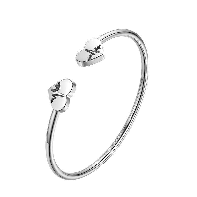 Women Heart Open Cuff Bangle Bracelet Stainless Steel - Bracelet - Aurora Tears