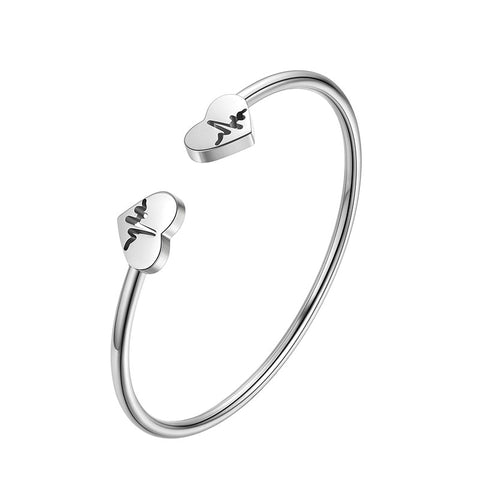 Women Heart Open Cuff Bangle Bracelet Stainless Steel - Bracelet - Aurora Tears