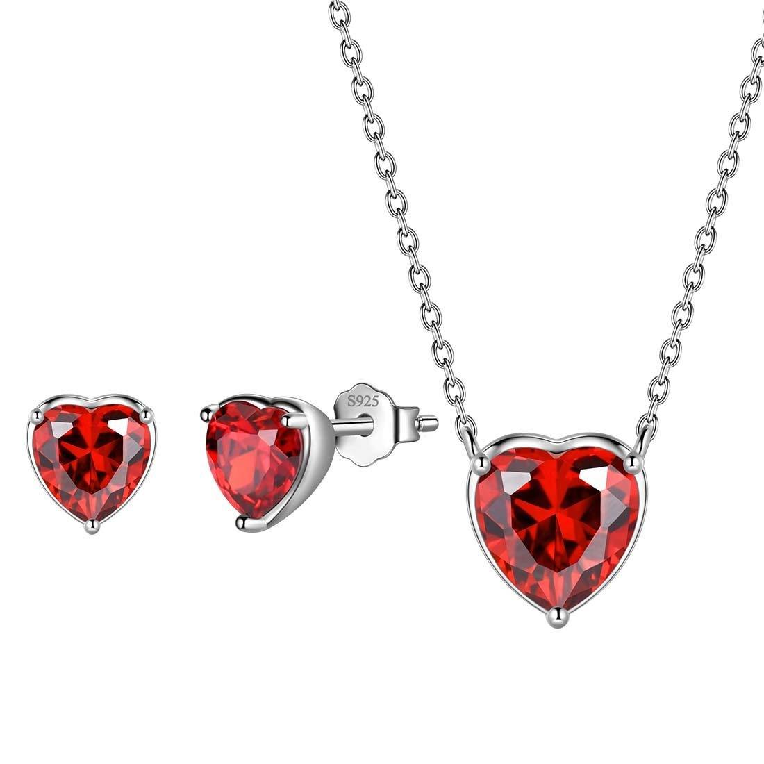 Women Hearts Jewelry Sets 3PCS Sterling Silver January-Garnet Aurora Tears Jewelry