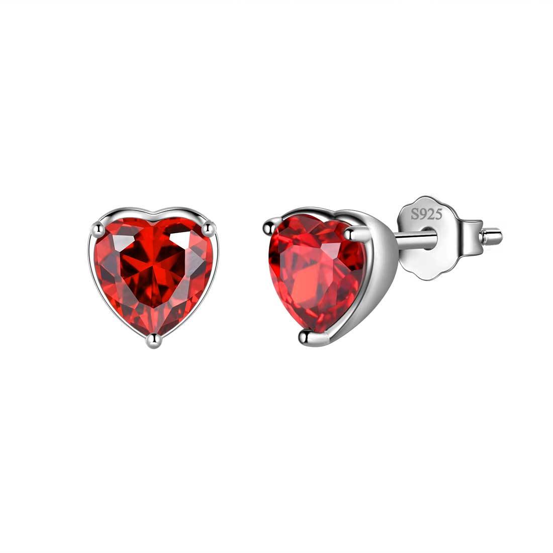 Women Hearts Studs Earring 925 Sterling Silver January-Garnet Aurora Tears Jewelry