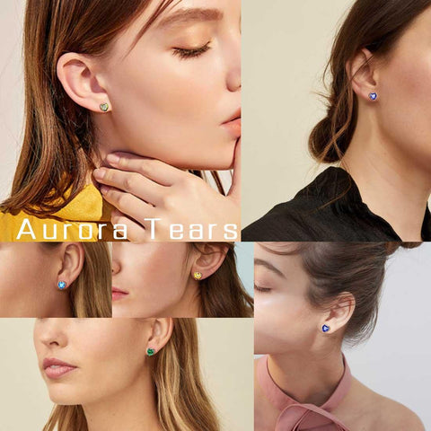 Women Hearts Studs Earring 925 Sterling Silver - Earrings - Aurora Tears