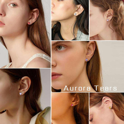 Women Hearts Studs Earring 925 Sterling Silver - Earrings - Aurora Tears