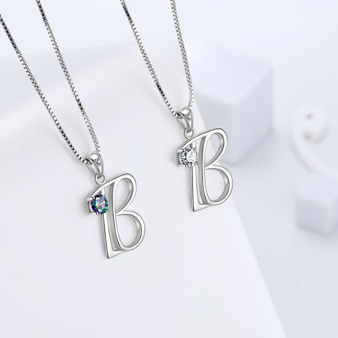 Women Letter B Initial Necklaces Sterling Silver Aurora Tears Jewelry