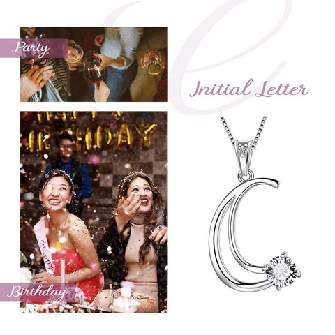 Women Letter C Initial Necklaces Sterling Silver - Necklaces - Aurora Tears Jewelry