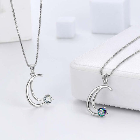 Women Letter C Initial Necklaces Sterling Silver Aurora Tears Jewelry