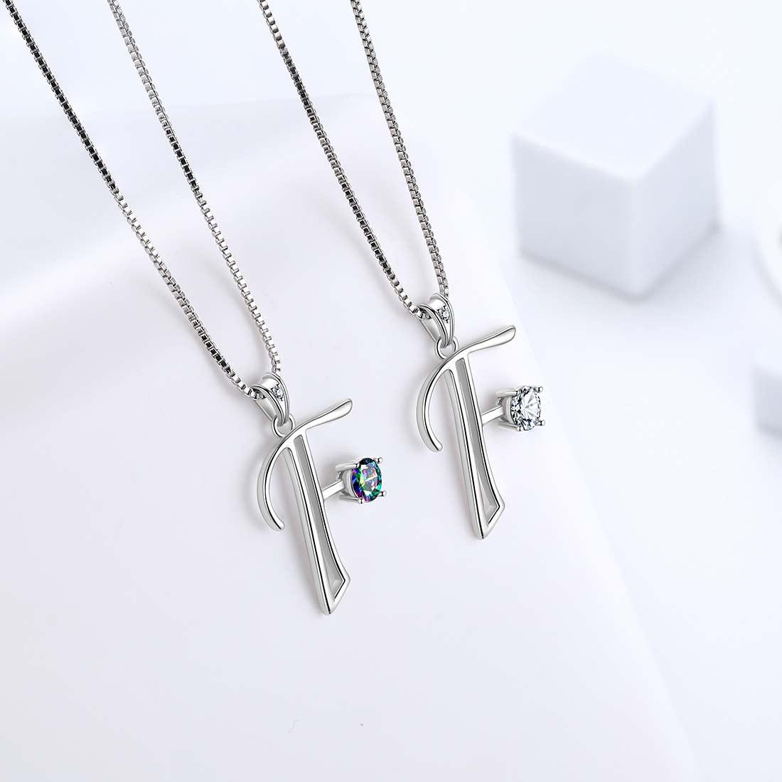 Women Letter F Initial Necklaces Sterling Silver Aurora Tears Jewelry
