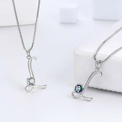 Women Letter L Initial Necklaces Sterling Silver Aurora Tears Jewelry