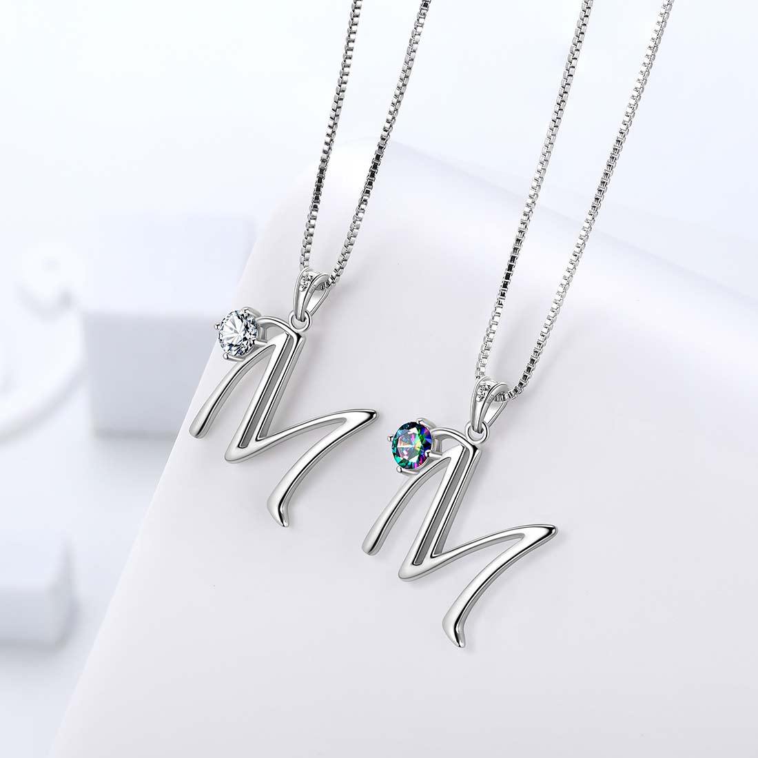Women Letter M Initial Necklaces Sterling Silver Aurora Tears Jewelry