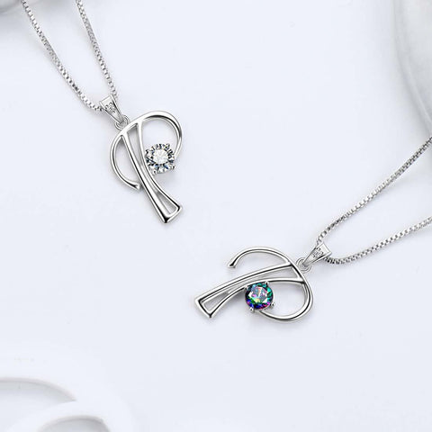 Women Letter P Initial Necklaces Sterling Silver Aurora Tears Jewelry