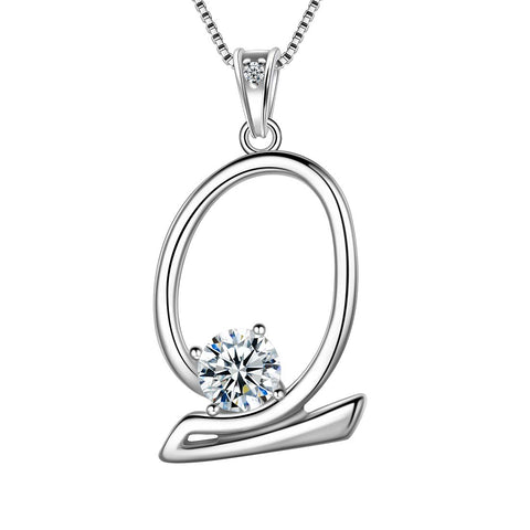 Women Letter Q Initial Necklaces Sterling Silver - Necklaces - Aurora Tears Jewelry