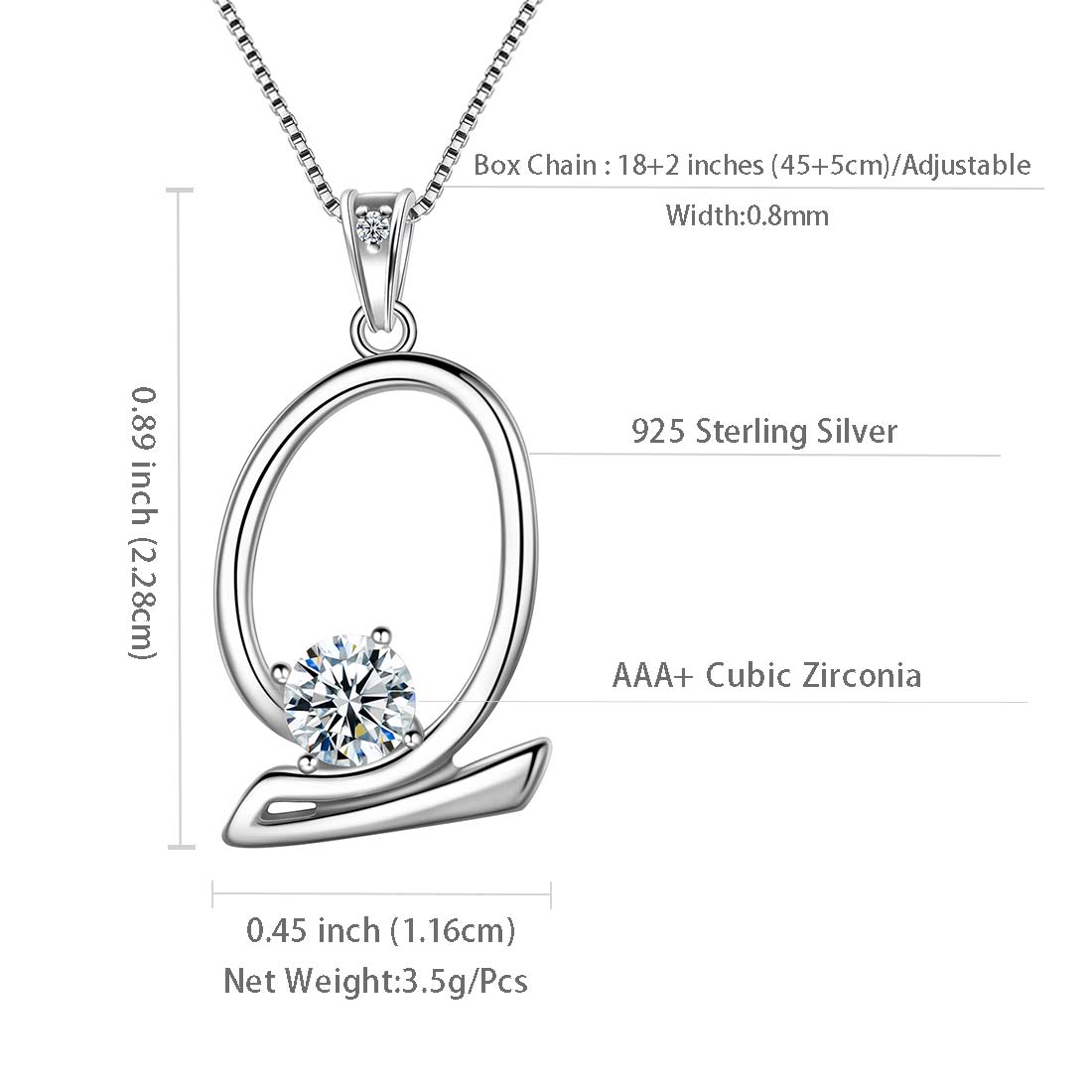 Women Letter Q Initial Necklaces Sterling Silver - Necklaces - Aurora Tears Jewelry