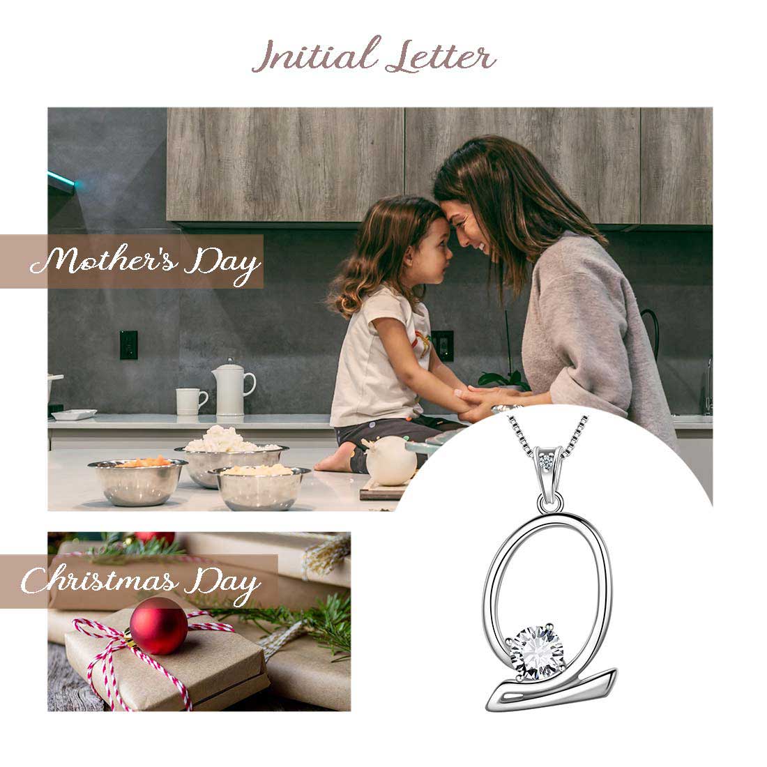 Women Letter Q Initial Necklaces Sterling Silver - Necklaces - Aurora Tears Jewelry