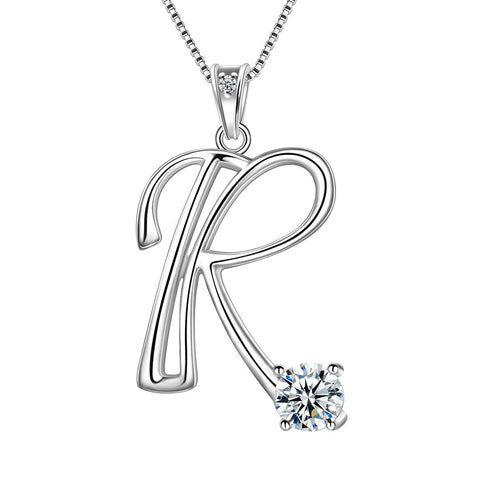 Women Letter R Initial Necklaces Sterling Silver - Necklaces - Aurora Tears Jewelry