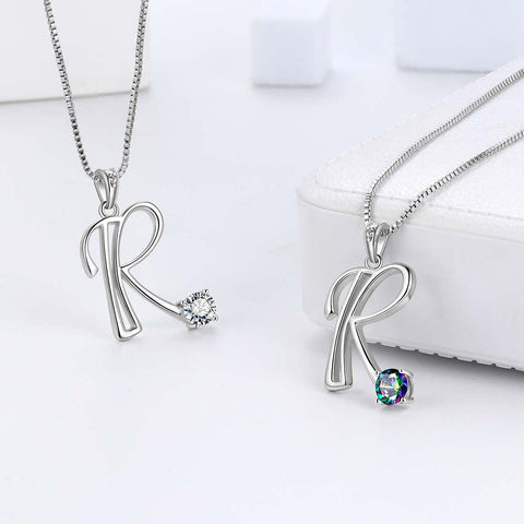 Women Letter R Initial Necklaces Sterling Silver Aurora Tears Jewelry