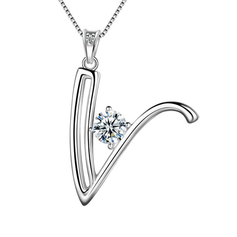 Women Letter V Initial Necklaces Sterling Silver - Necklaces - Aurora Tears Jewelry