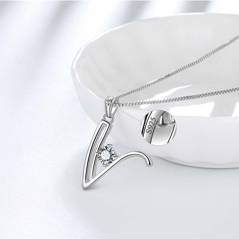 Women Letter V Initial Necklaces Sterling Silver - Necklaces - Aurora Tears Jewelry