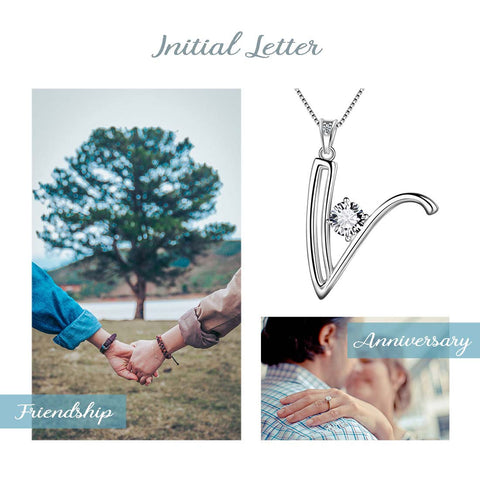 Women Letter V Initial Necklaces Sterling Silver - Necklaces - Aurora Tears Jewelry
