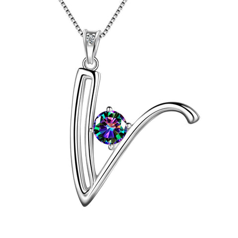 Women Letter V Initial Necklaces Sterling Silver - Necklaces - Aurora Tears Jewelry