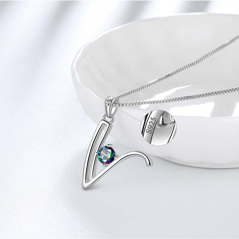 Women Letter V Initial Necklaces Sterling Silver - Necklaces - Aurora Tears Jewelry