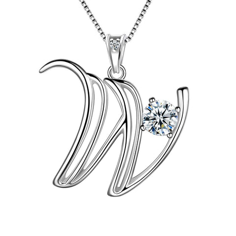 Women Letter W Initial Necklaces Sterling Silver - Necklaces - Aurora Tears Jewelry
