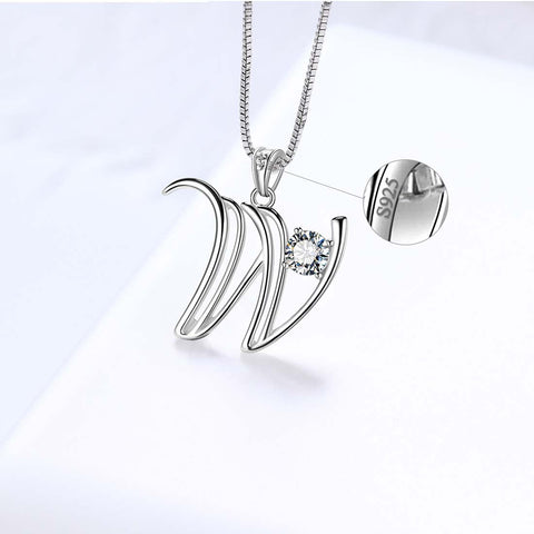 Women Letter W Initial Necklaces Sterling Silver - Necklaces - Aurora Tears Jewelry
