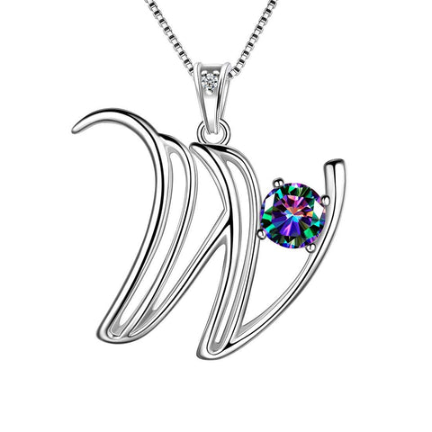 Women Letter W Initial Necklaces Sterling Silver - Necklaces - Aurora Tears Jewelry