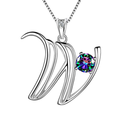 Women Initial Letter W Pendant Necklace Name Jewelry 925 Sterling