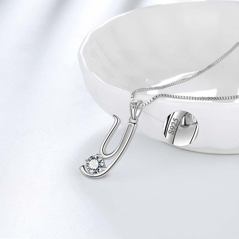 Women Letter Y Initial Necklaces Sterling Silver - Necklaces - Aurora Tears Jewelry
