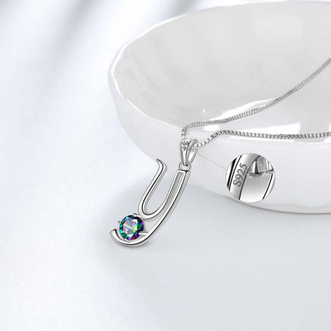 Women Letter Y Initial Necklaces Sterling Silver - Necklaces - Aurora Tears Jewelry