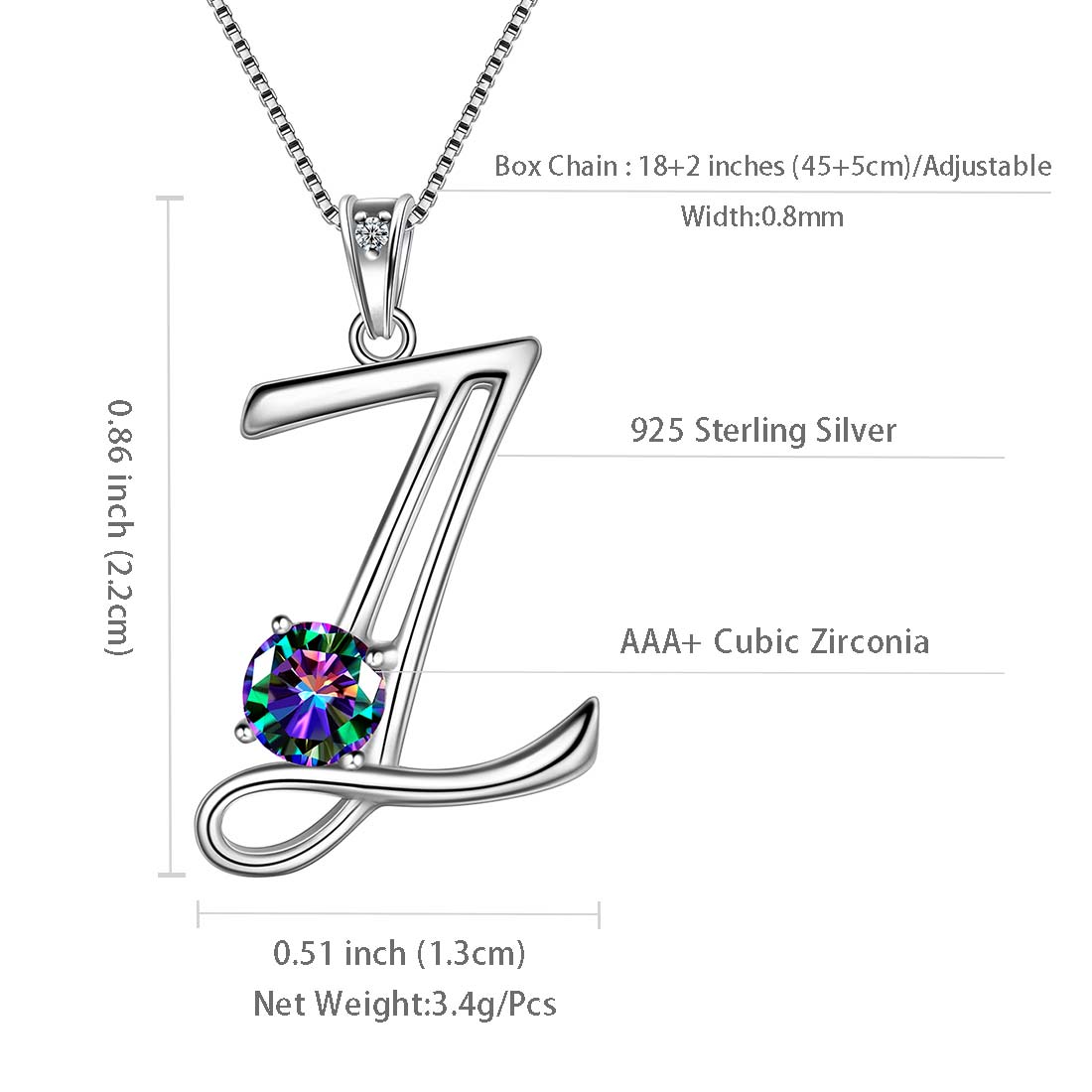Initial Pendant Alphabet Jewelry CZ Sterling Silver Letters A to Z
