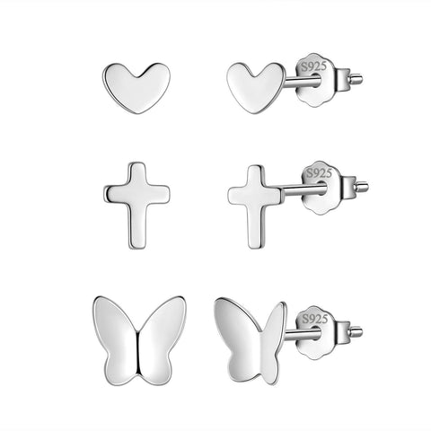 Small Stud Earrings Set - Heart Cross Butterfly - Earrings - Aurora Tears