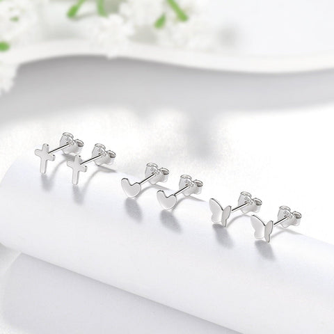 Small Stud Earrings Set - Heart Cross Butterfly - Earrings - Aurora Tears