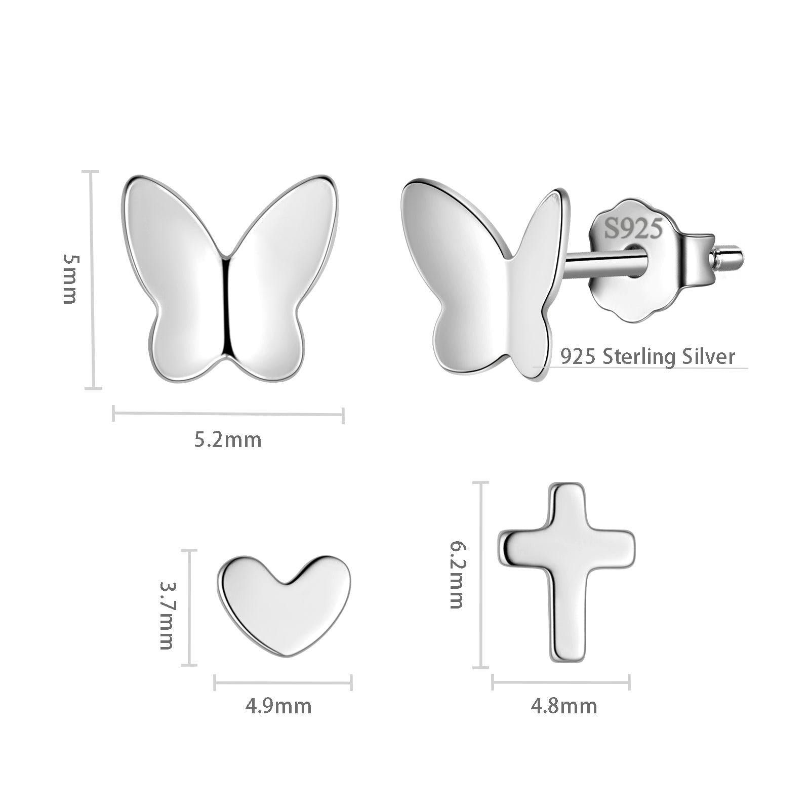 Small Stud Earrings Set - Heart Cross Butterfly - Earrings - Aurora Tears