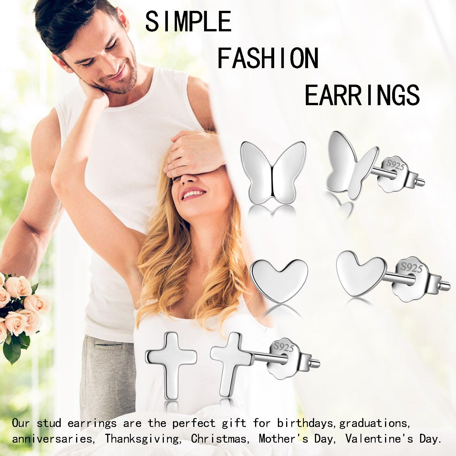 Small Stud Earrings Set - Heart Cross Butterfly - Earrings - Aurora Tears